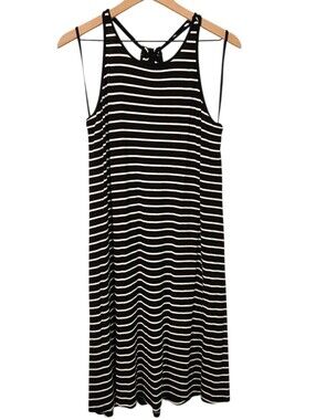 GAP Womens XL Horizontal Black White Stripe Halter Swing Dress Keyhole Back